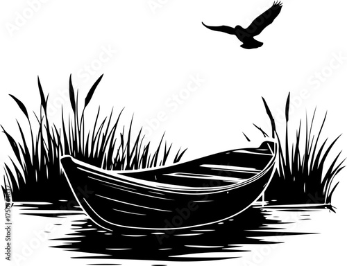 boat on the water, bird, vector, flying, silhouette, sea, nature, sky, eagle, birds, water, illustration, animal, black, fly, logo, flight, icon, lake, wings, wing, seagull, design, ocean, freedom, sy