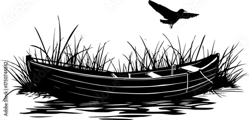 boat on the water, bird, vector, flying, silhouette, sea, nature, sky, eagle, birds, water, illustration, animal, black, fly, logo, flight, icon, lake, wings, wing, seagull, design, ocean, freedom, sy