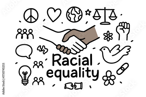 Doodle of Equality. Racial equality. Hand-drawn doodle illustration of Racial equality. In the middle, one