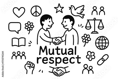 Mutual Respect Doodle. Mutual respect. Hand-drawn doodle illustration of Mutual respect. In the middle, one
