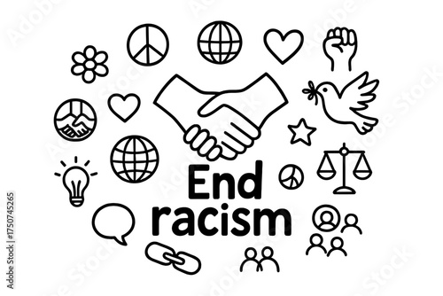 End Racism Doodle. End racism. Hand-drawn doodle illustration of End racism. In the middle, one slightly