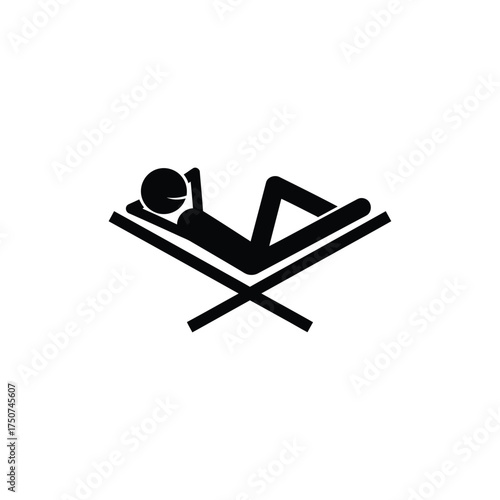 A black silhouette of a person lying on a beach chair with a white background illustration