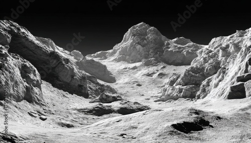 Lunar landscape, grayscale peaks