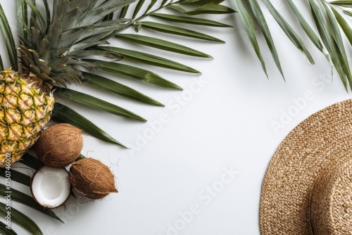 Tropical fruit and straw hat