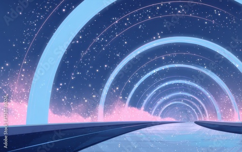 Futuristic tunnel at night.  Vast space