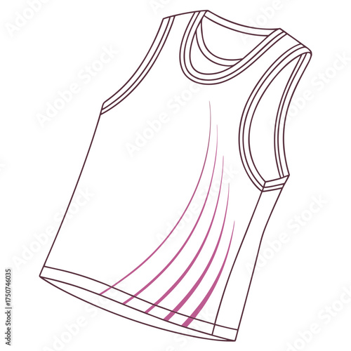 Clean line art illustration of a white sleeveless tank top with purple curved lines on the side against a white background suitable for sportswear or casual wear