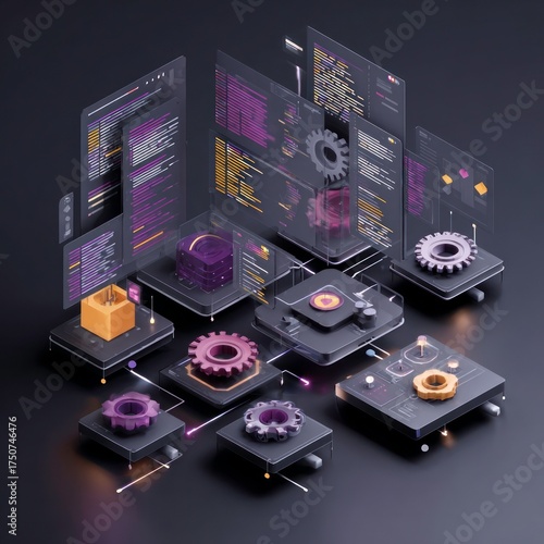 A professional laptop displays a global social network map and digital multimedia data, representing modern business technology and electronic audio equipment in a connected office