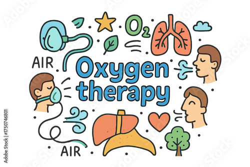 Oxygen Therapy Illustration. Oxygen therapy. Hand-drawn doodle illustration of Oxygen therapy. oxygen mask,