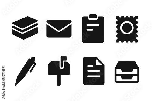 Mail Organization Icons. Mail Organization. Filled icon set of Mail Organization: stack of letters, envelope,