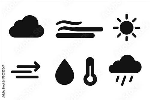 Cloud Icon Set. Cloud Types. Filled icon set of Cloud Types: cumulus cloud, cirrus cloud, stratus cloud,