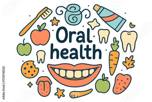 Oral Health Doodles. Oral health. Hand-drawn doodle illustration of Oral health. toothbrush, toothpaste, floss
