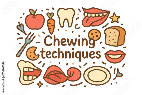 Chewing Techniques Doodle. Chewing techniques. Hand-drawn doodle illustration of Chewing techniques. teeth,