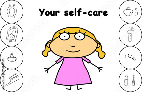 Infographics self-care, modern vector illustration. Print design, business theme, new concept
