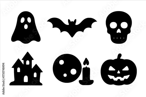 Spine-Chilling Icon Set. Spine-Chilling. Filled icon set of Spine-Chilling: ghost, bat, spider, skull, haunted