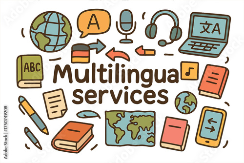 Multilingual Services Doodle. Multilingual services. Hand-drawn doodle illustration of Multilingual services.