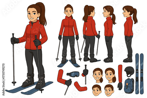 Skier Character Constructor. Cartoon realistic vector illustration, Character constructor style, isolated