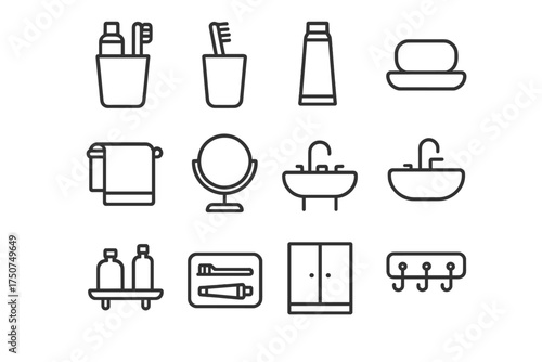 Bathroom Essentials Icons. Toothbrush holder. Line outline icon set of Toothbrush holder: bathroom essentials,