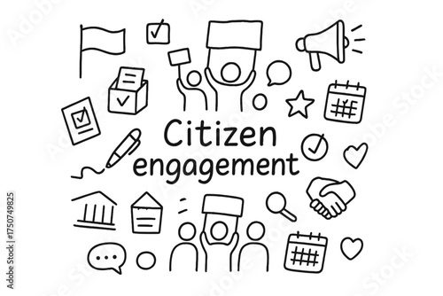 Citizen Engagement Doodles. Citizen engagement. Hand-drawn doodle illustration of Citizen engagement. In the