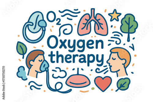 Oxygen Therapy Doodle. Oxygen therapy. Hand-drawn doodle illustration of Oxygen therapy. oxygen mask, lungs,