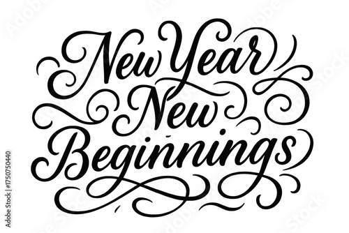 New Year Lettering. New Year - New Beginnings. Elegant modern calligraphy lettering with bold and saturated