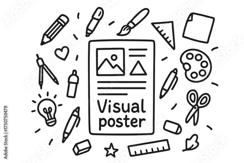 Doodle Art Poster. Visual poster. Hand-drawn doodle illustration of Visual poster. In the middle, one slightly