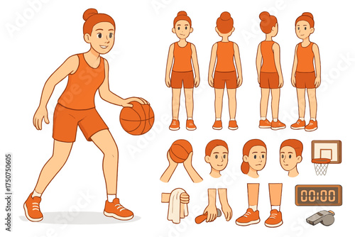 Basketball Character Creation. Cartoon realistic vector illustration, Character constructor style, isolated