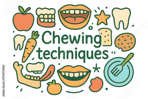 Chewing Techniques Doodle. Chewing techniques. Hand-drawn doodle illustration of Chewing techniques. teeth,