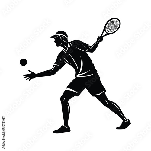Silhouette of a tennis player reaching for a ball sport