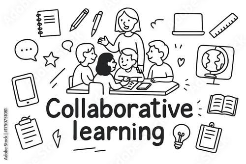 Collaborative Learning Doodle. Collaborative learning. Hand-drawn doodle illustration of Collaborative