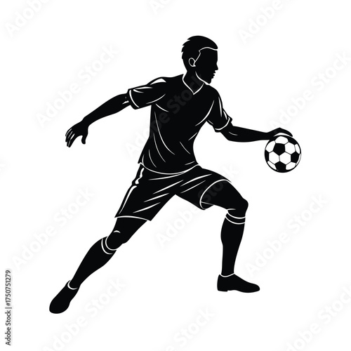 Silhouette of a soccer player with ball in hand football