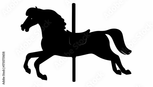 Silhouette of a carousel horse with a pole running through its center on a white background illustration