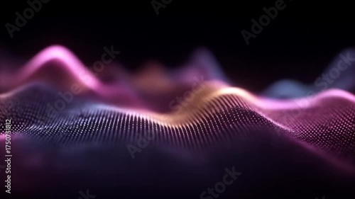 Abstract digital landscape with undulating patterns of glowing dots.