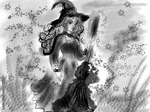 autumn witch in magic, Halloween 
