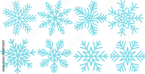 Snowflakes big set. Winter festive collection of frosty elements for Christmas and New Year design.