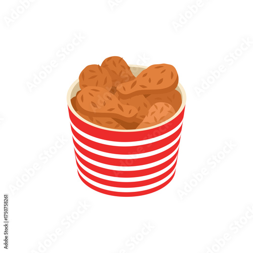 Delicious Fried Chicken Bucket Isolated on White Background
