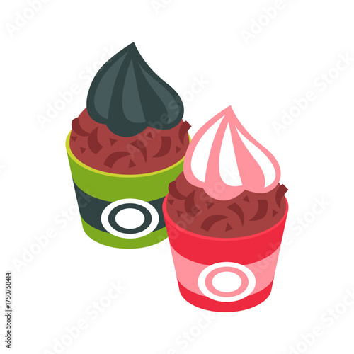 Two bowls of ice cream with different flavors, one dark, one light