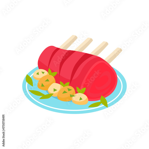 Delicious Rack of Lamb with Garnish Served on a Plate