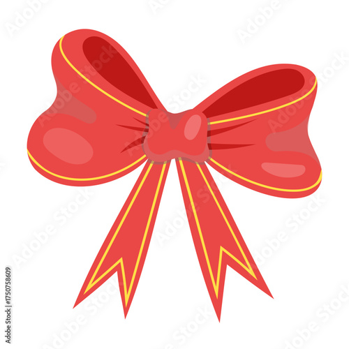 Bright red bow with gold trim: festive decorative ribbon design.