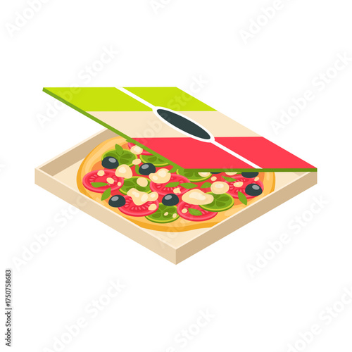 Delicious Italian Pizza in an Open Cardboard Box with Fresh Toppings