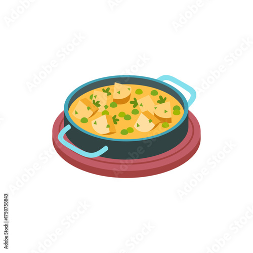 Delicious Curried Dish with Fresh Herbs in a Pot