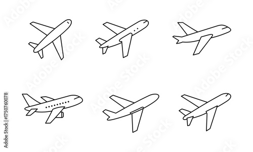 airplane icons set in monoline style