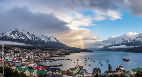 Ushuaia, Argentina - A Stunning Landscape of Mountains and Cityscape.