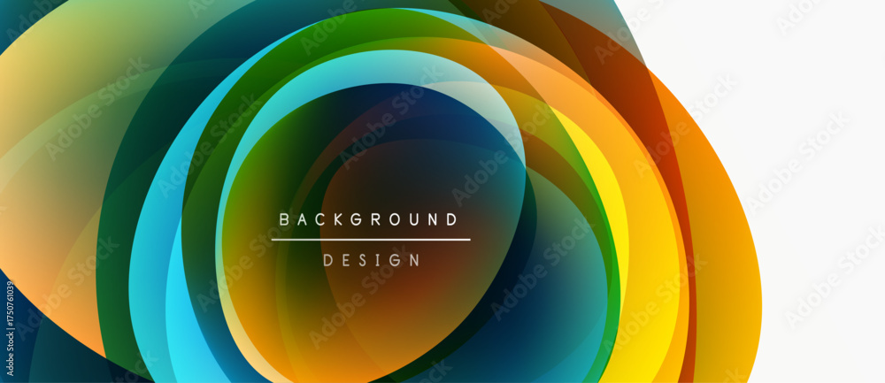 Fototapeta premium Abstract colorful layers create dynamic circular design. Bright hues blend, forming modern background pattern. Smooth gradients offer visual interest.