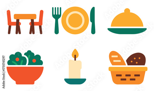 Colorful Family Dinner Icons