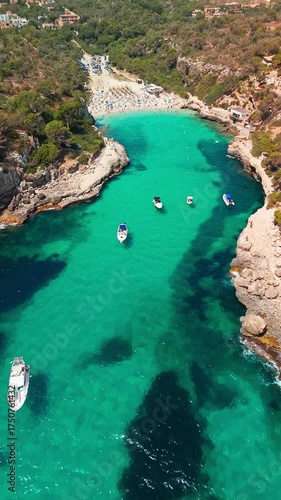 Aerial view of the Cala Llombards beach in Mallorca, Spain