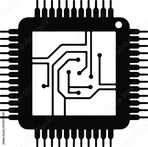 Illustrator Vector Microchip processor technology electronics circuit board engineering silhouette