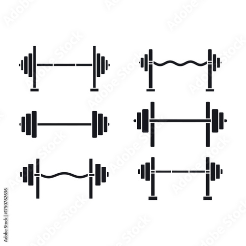 Barbell Fitness Icon Set – Gym, Weightlifting, and Workout Equipment Symbols