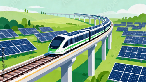 Epic Solar-Powered Futuristic Train Illustration