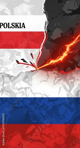 Poland and Russia Conflict - Flags, Fire, and Political Tension.