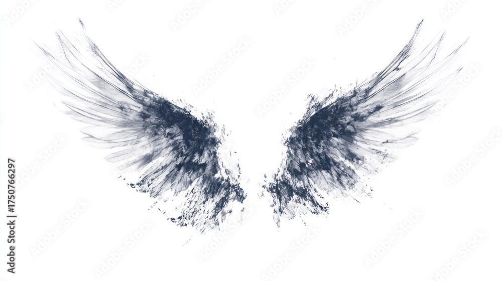 Obraz premium Abstract angel wings graphic design, isolated on white background, for spiritual imagery or artistic projects